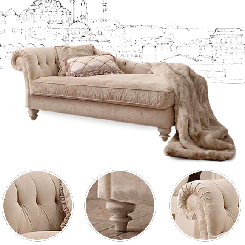 French Country Tufted Chaise Lounge Chenille Chaise with Rolled Arms for Bedroom
