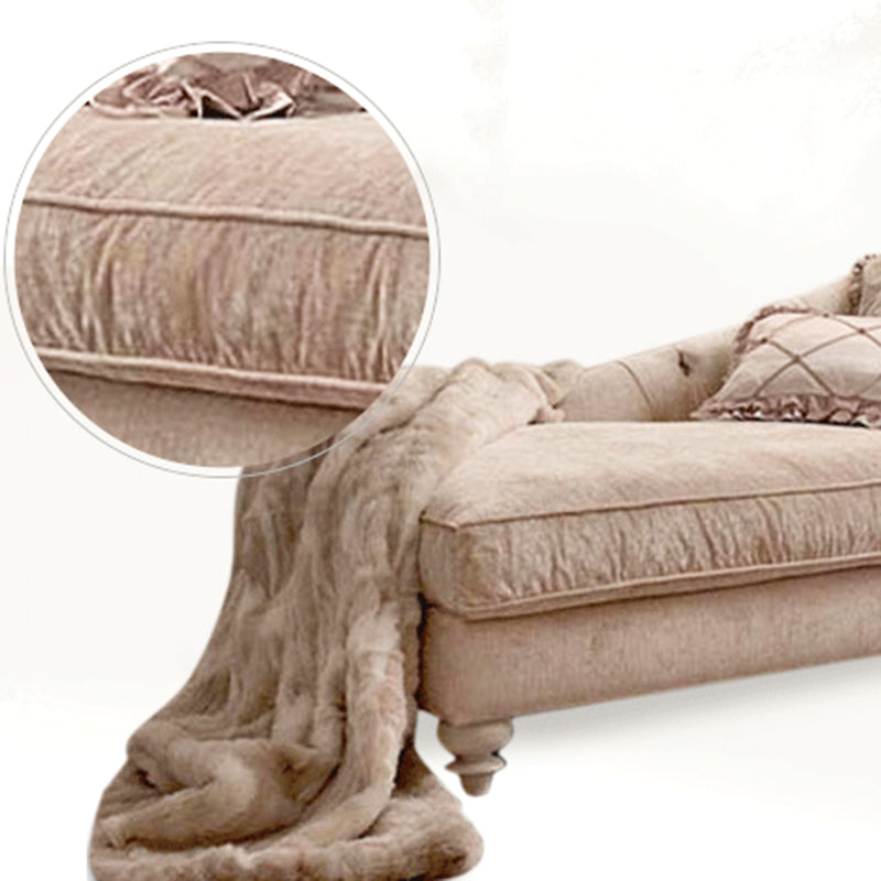 French Country Tufted Chaise Lounge Chenille Chaise with Rolled Arms for Bedroom