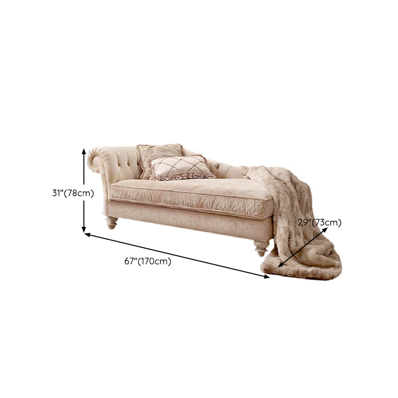 French Country Tufted Chaise Lounge Chenille Chaise with Rolled Arms for Bedroom