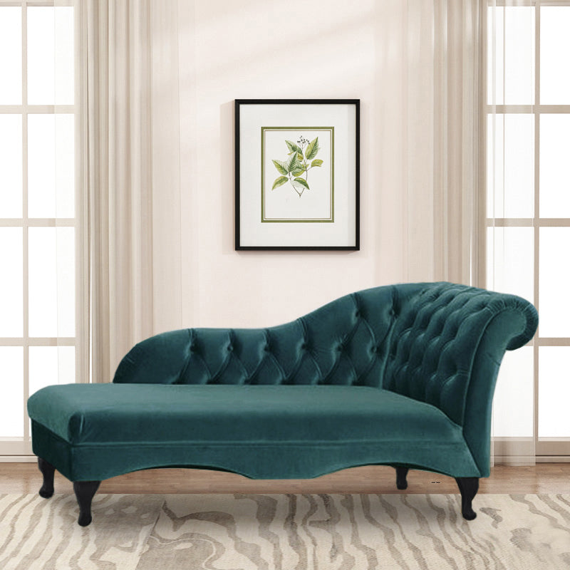 Cushioned Glam Chaise Lounge with Rolled Arms for Bedroom and Living Room