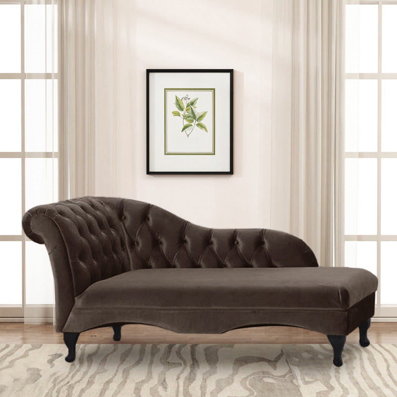 Cushioned Glam Chaise Lounge with Rolled Arms for Bedroom and Living Room