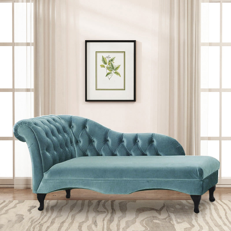 Cushioned Glam Chaise Lounge with Rolled Arms for Bedroom and Living Room