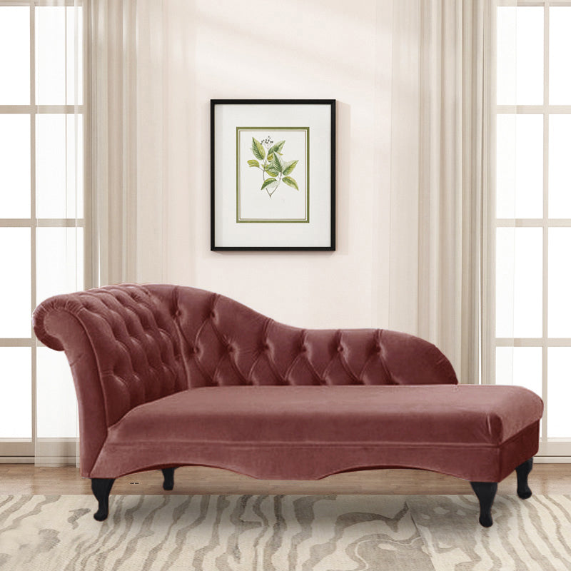 Cushioned Glam Chaise Lounge with Rolled Arms for Bedroom and Living Room