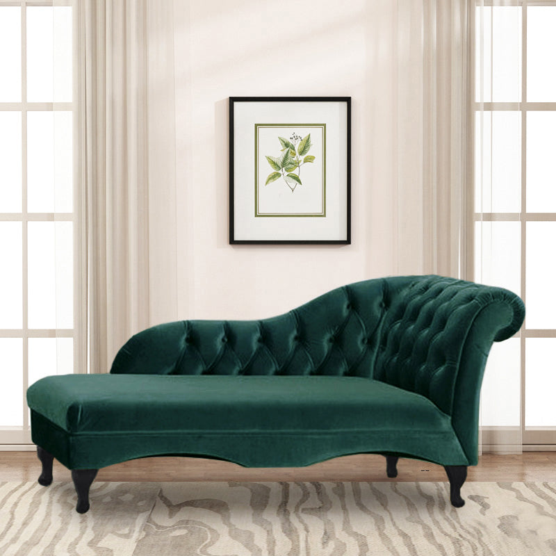 Cushioned Glam Chaise Lounge with Rolled Arms for Bedroom and Living Room