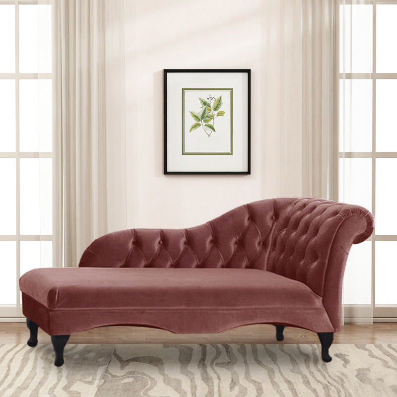 Cushioned Glam Chaise Lounge with Rolled Arms for Bedroom and Living Room