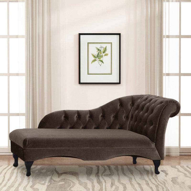 Cushioned Glam Chaise Lounge with Rolled Arms for Bedroom and Living Room
