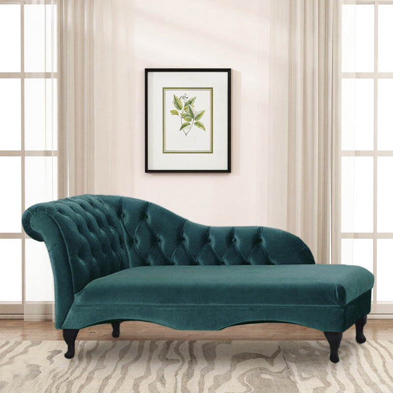 Cushioned Glam Chaise Lounge with Rolled Arms for Bedroom and Living Room