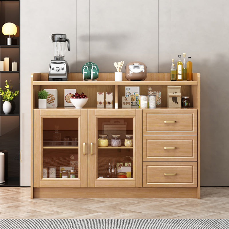 Contemporary Rubber Wood Dining Hutch Glass Doors China Cabinet