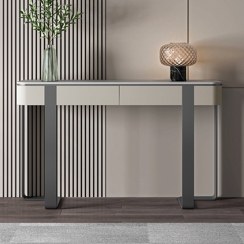Half Moon Modern Console Table Antique Finish Console Sofa Table in Stone