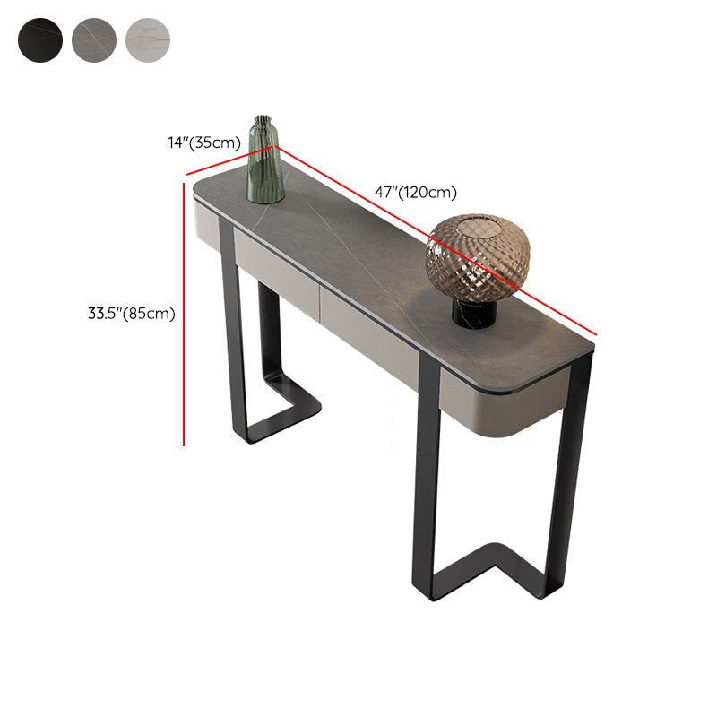 Half Moon Modern Console Table Antique Finish Console Sofa Table in Stone