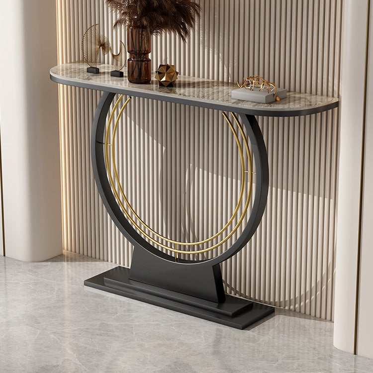 Half Moon Console Accent Table Antique Finish Console Table in Stone