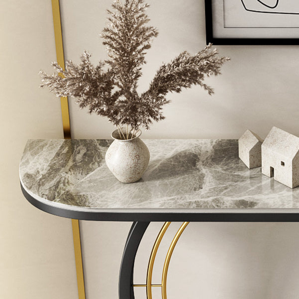 Half Moon Console Accent Table Antique Finish Sofa Table in Stone