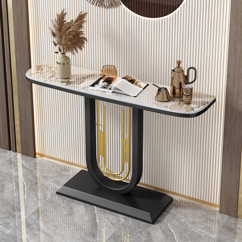Half Moon Console Table Antique Finish Console Sofa Table in Stone