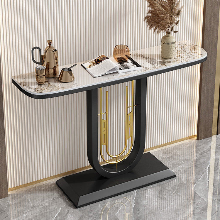 Half Moon Console Table Antique Finish Console Sofa Table in Stone