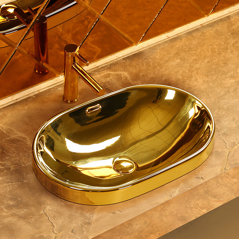Modern Basin Sink Metal Rectangular with Overflow and Faucet Vessel Bathroom Sink