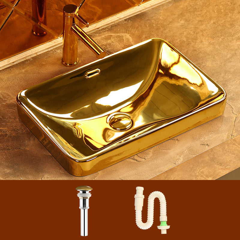 Modern Basin Sink Metal Rectangular with Overflow and Faucet Vessel Bathroom Sink