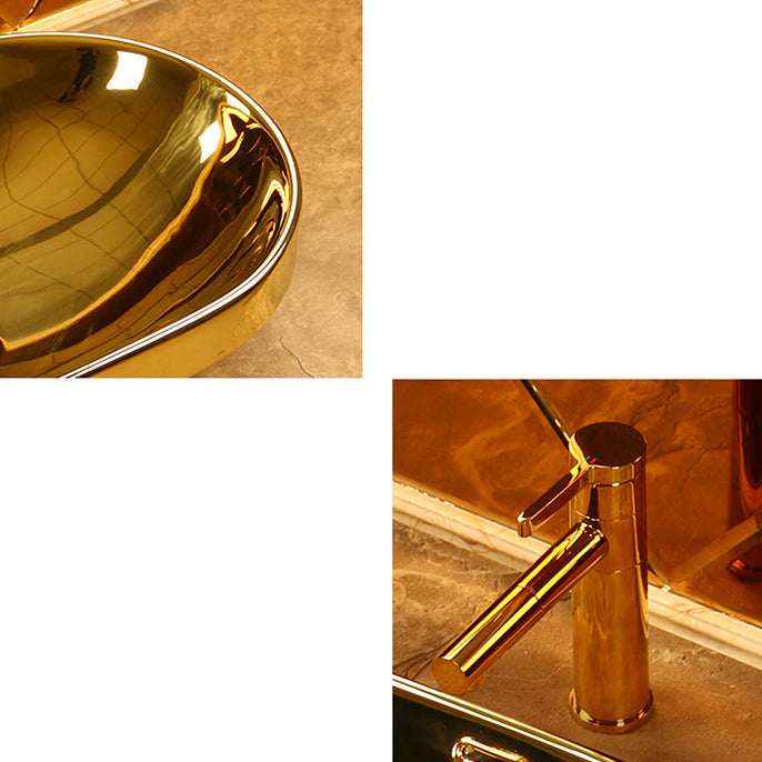 Modern Basin Sink Metal Rectangular with Overflow and Faucet Vessel Bathroom Sink