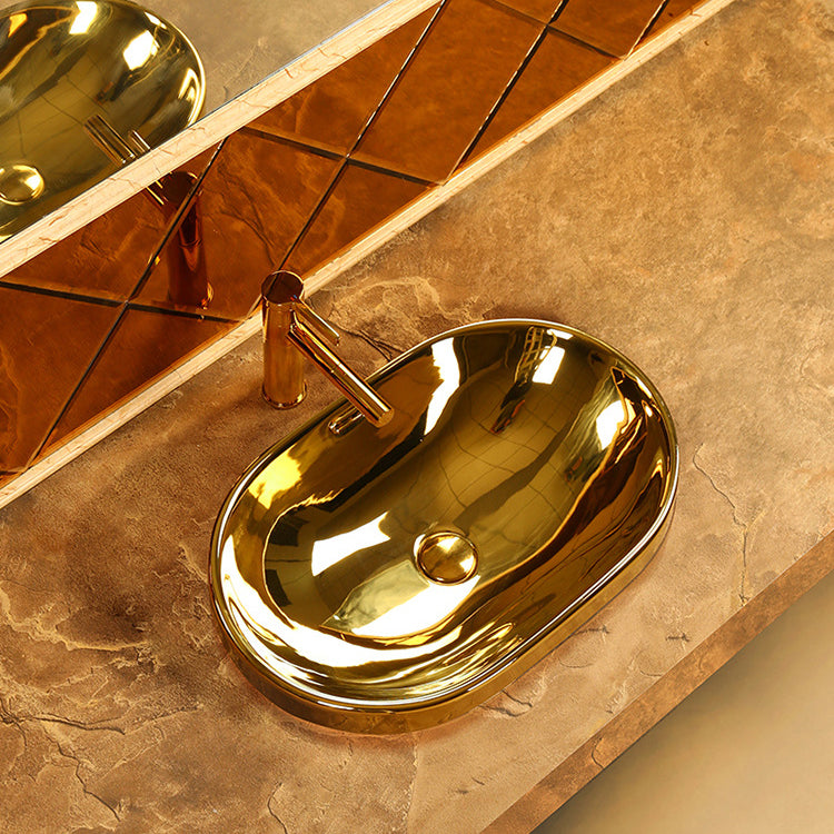 Modern Basin Sink Metal Rectangular with Overflow and Faucet Vessel Bathroom Sink