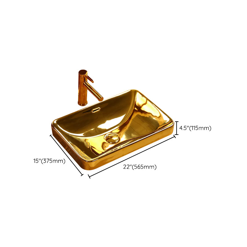 Modern Basin Sink Metal Rectangular with Overflow and Faucet Vessel Bathroom Sink