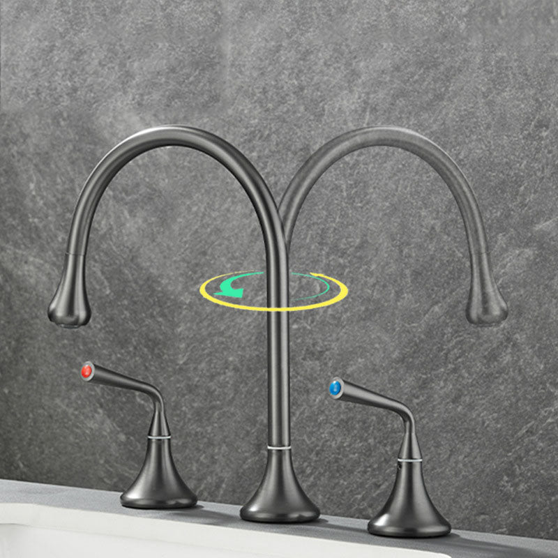 Double Handle Tub Filler Deck Mounted High Arc Brass Modern Roman Tub Filler