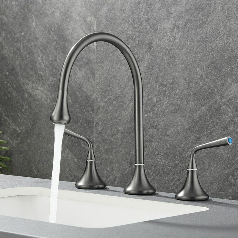 Double Handle Tub Filler Deck Mounted High Arc Brass Modern Roman Tub Filler