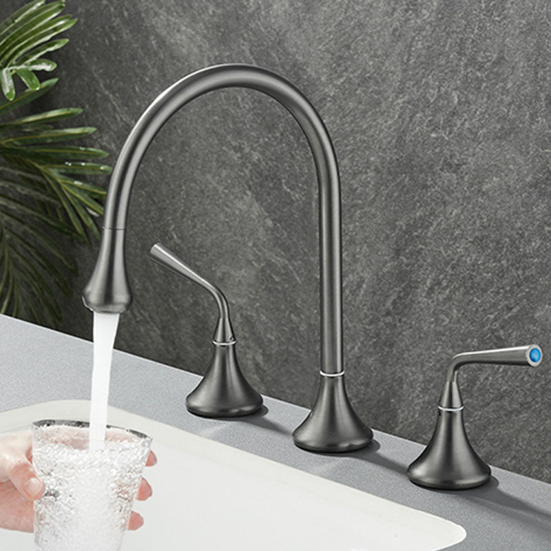 Double Handle Tub Filler Deck Mounted High Arc Brass Modern Roman Tub Filler