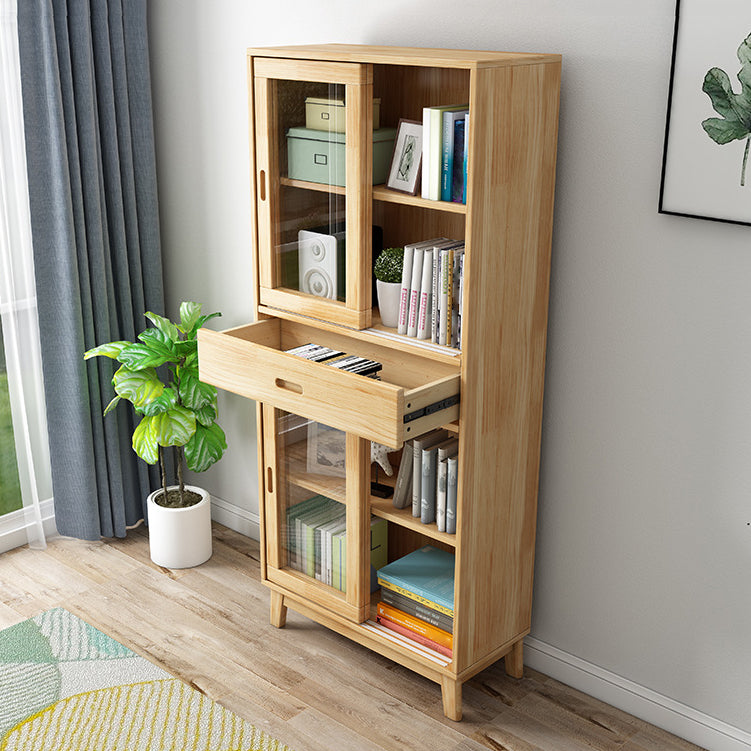 Modern Style Closed Back Bookshelf Standard Wooden Bookcase with Cabinets