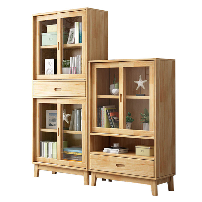 Modern Style Closed Back Bookshelf Standard Wooden Bookcase with Cabinets