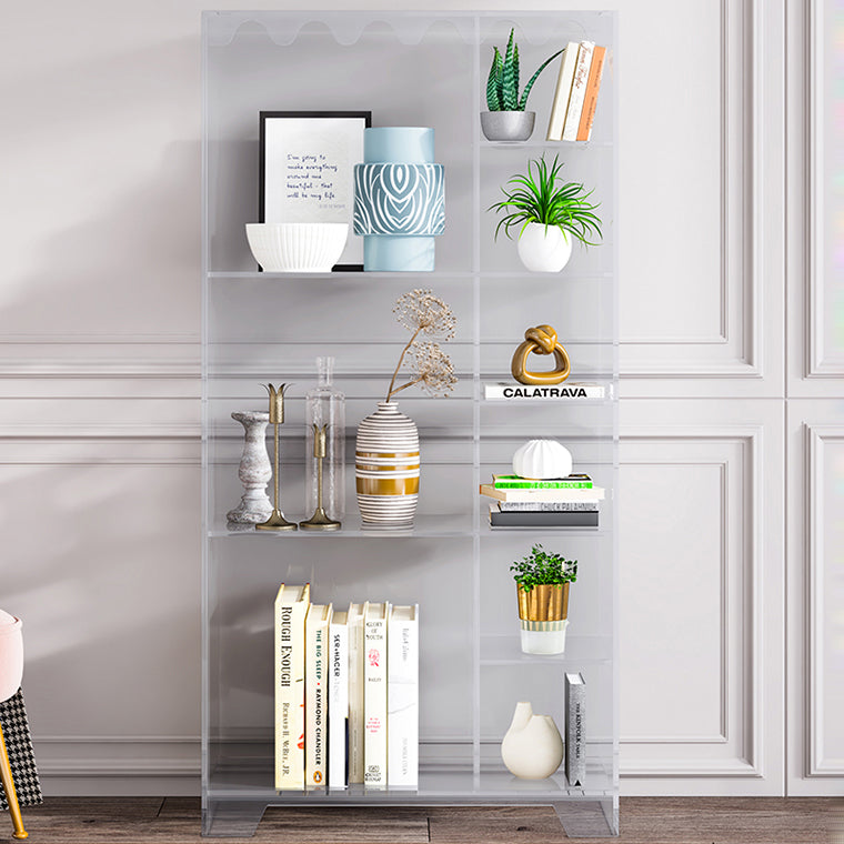 Contemporary Closed Back Standard Bookshelf Acrylic Bookcase with Rectangular Shelves