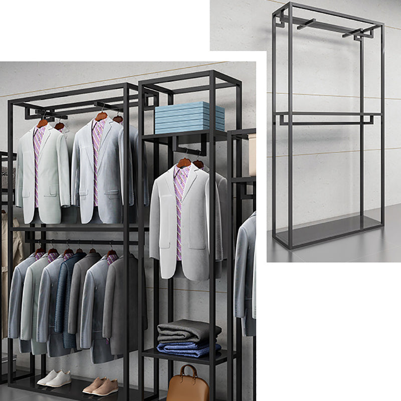 Industrial Style Coat Hanger Iron Coat Rack with Storage Shelving
