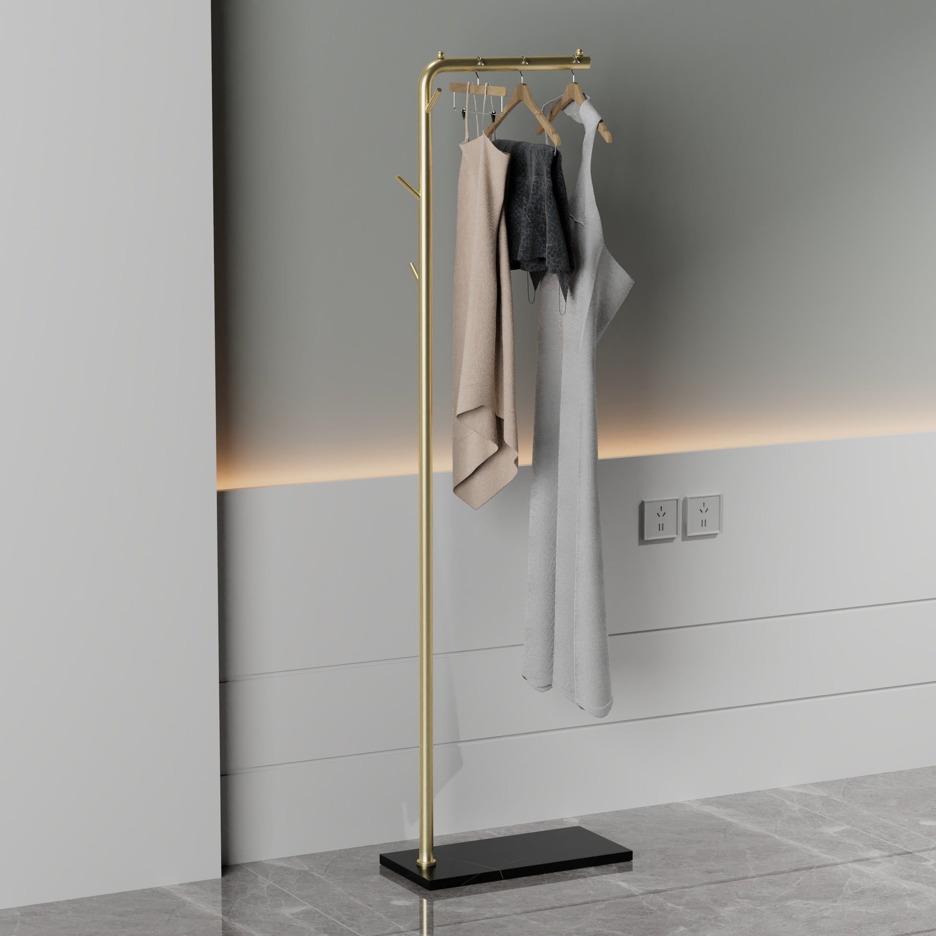 Modern Coat Rack Coat Hooks Metal Coat Rack with Marble Bottom