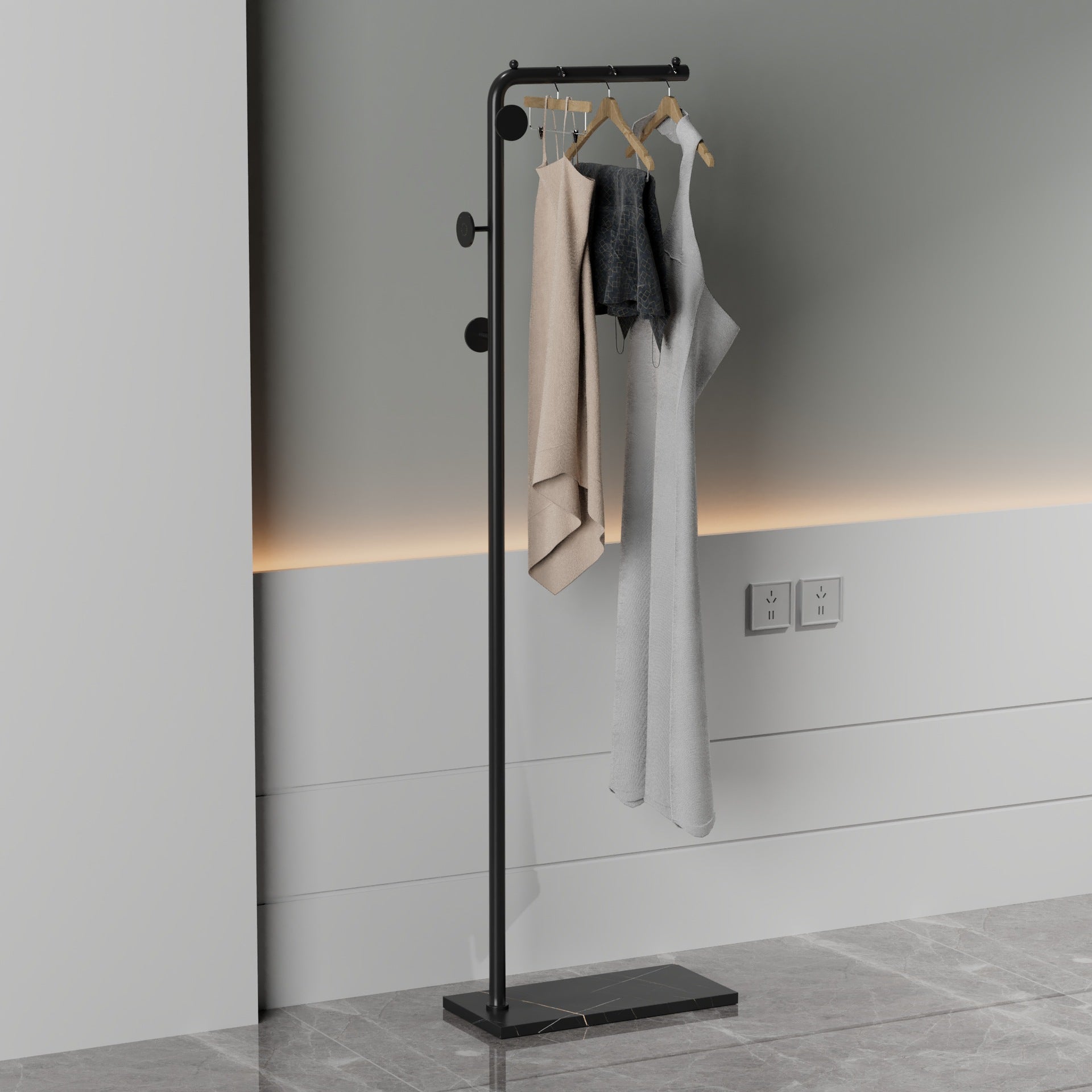 Modern Coat Rack Coat Hooks Metal Coat Rack with Marble Bottom