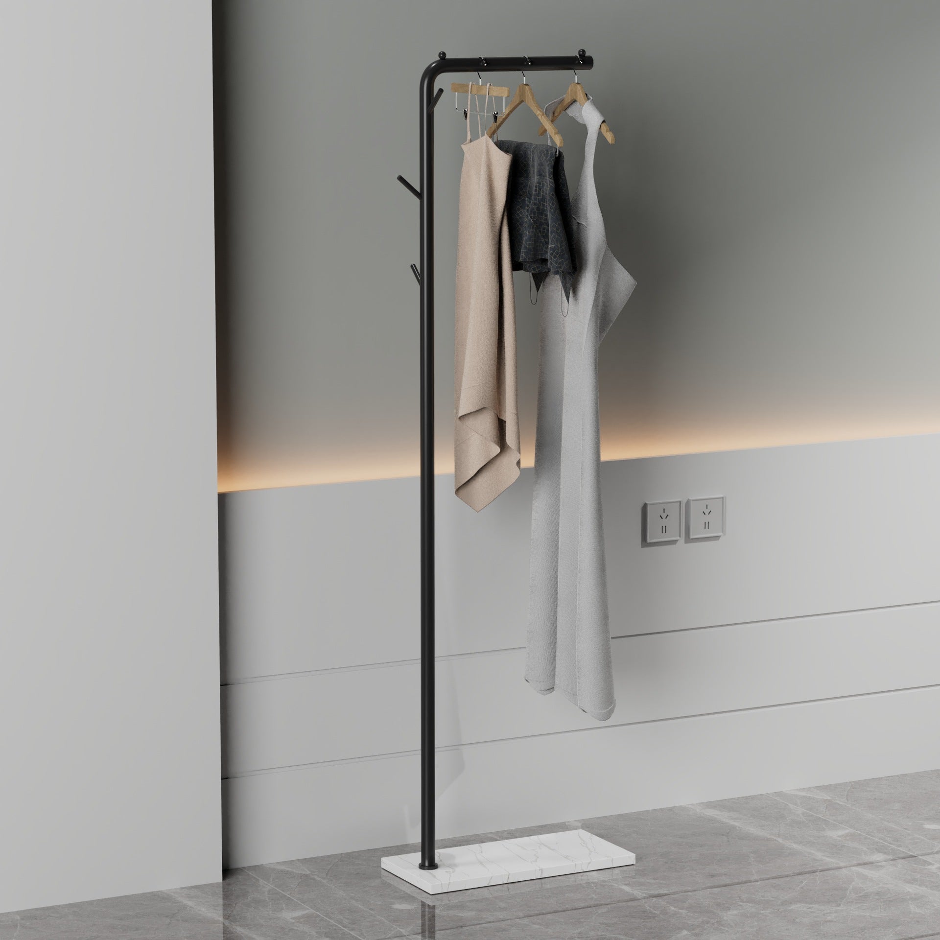 Modern Coat Rack Coat Hooks Metal Coat Rack with Marble Bottom