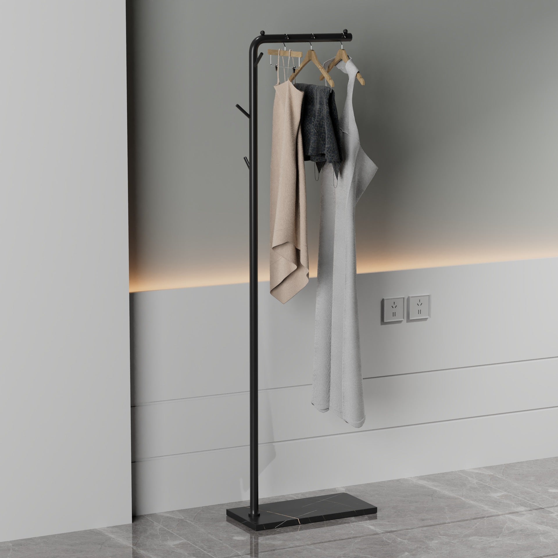 Modern Coat Rack Coat Hooks Metal Coat Rack with Marble Bottom