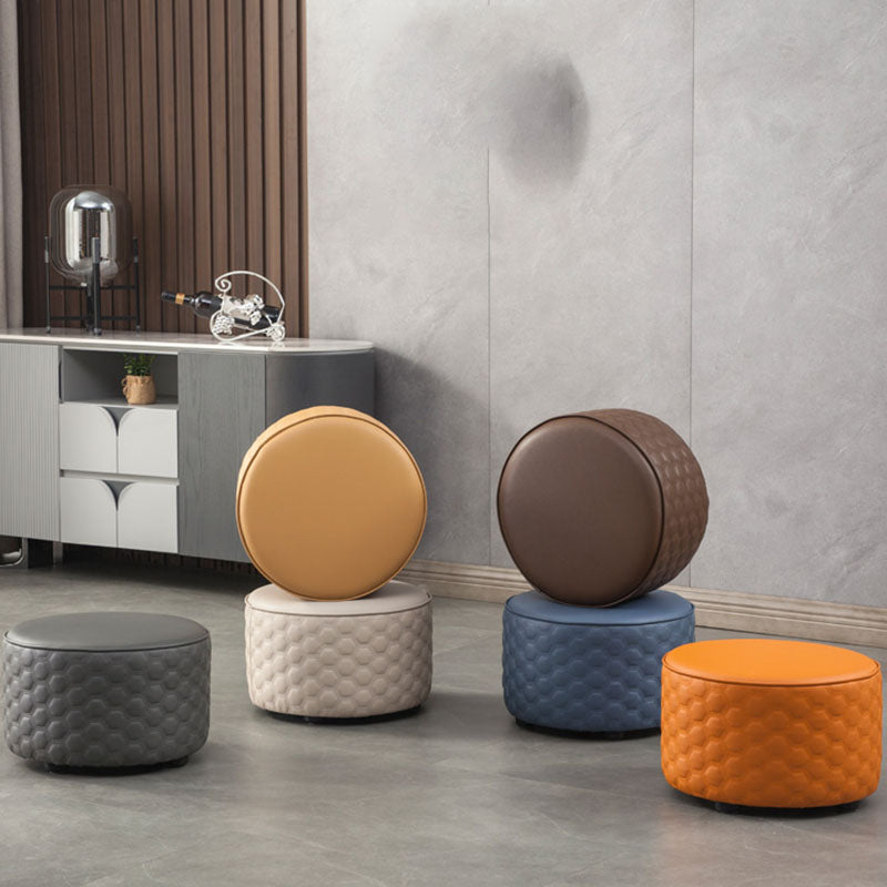 Genuine Leather Standard Stool Modern Minimalist Round Footrest