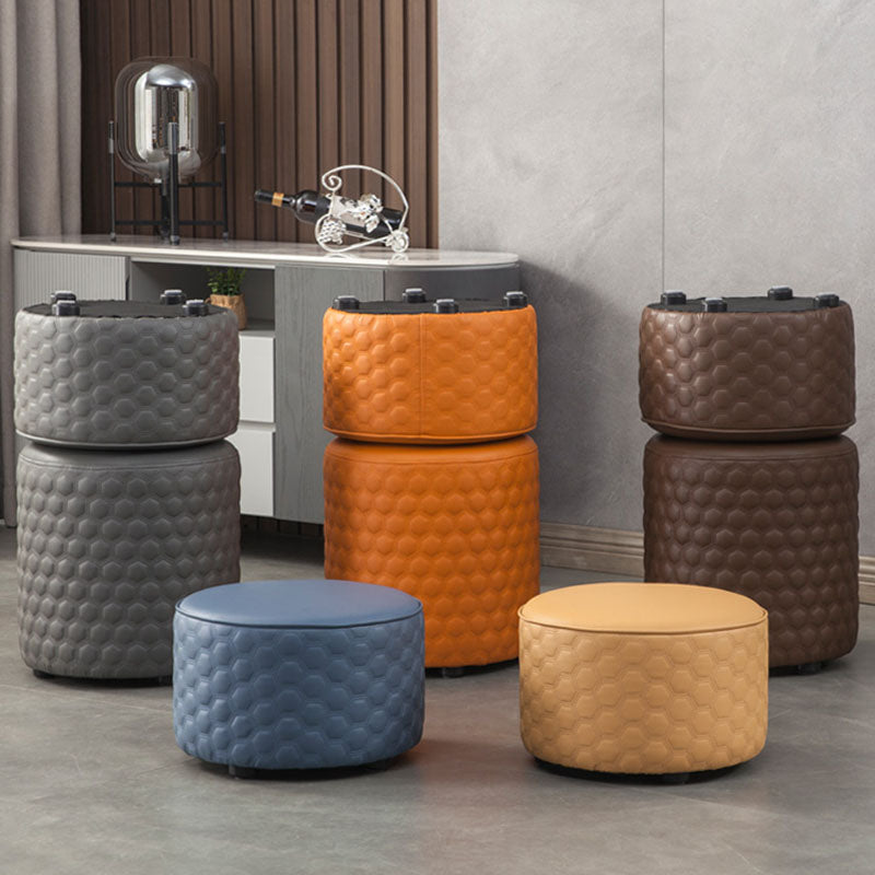 Genuine Leather Standard Stool Modern Minimalist Round Footrest