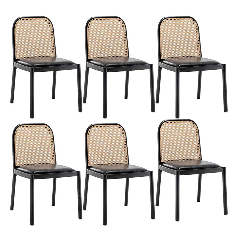 Tropical Rattan Armles Chairs Stacking Outdoors Dining Chairs with Upholstered