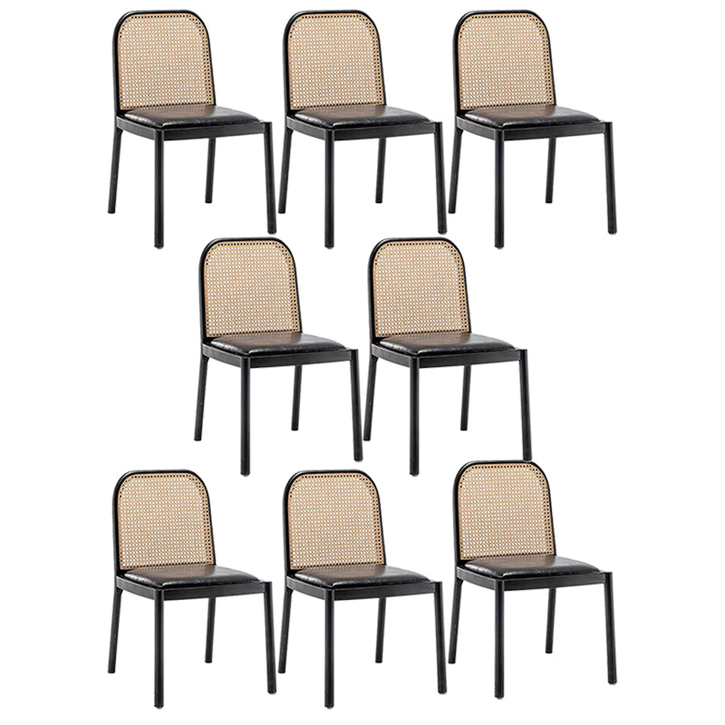 Tropical Rattan Armles Chairs Stacking Outdoors Dining Chairs with Upholstered