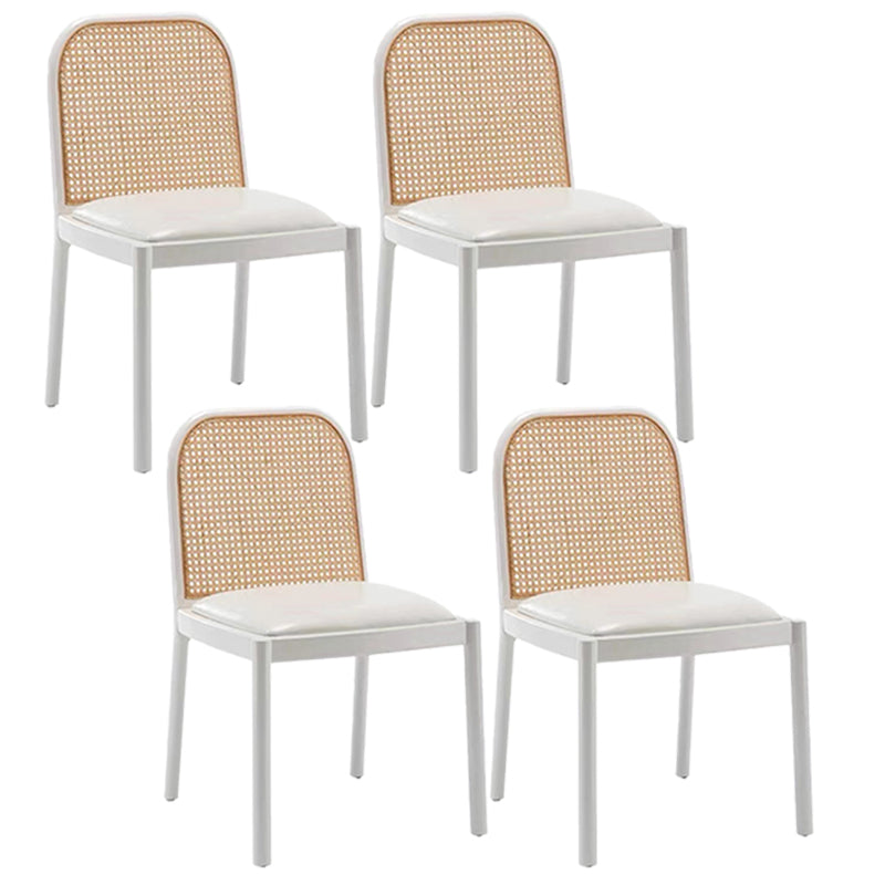 Tropical Rattan Armles Chairs Stacking Outdoors Dining Chairs with Upholstered