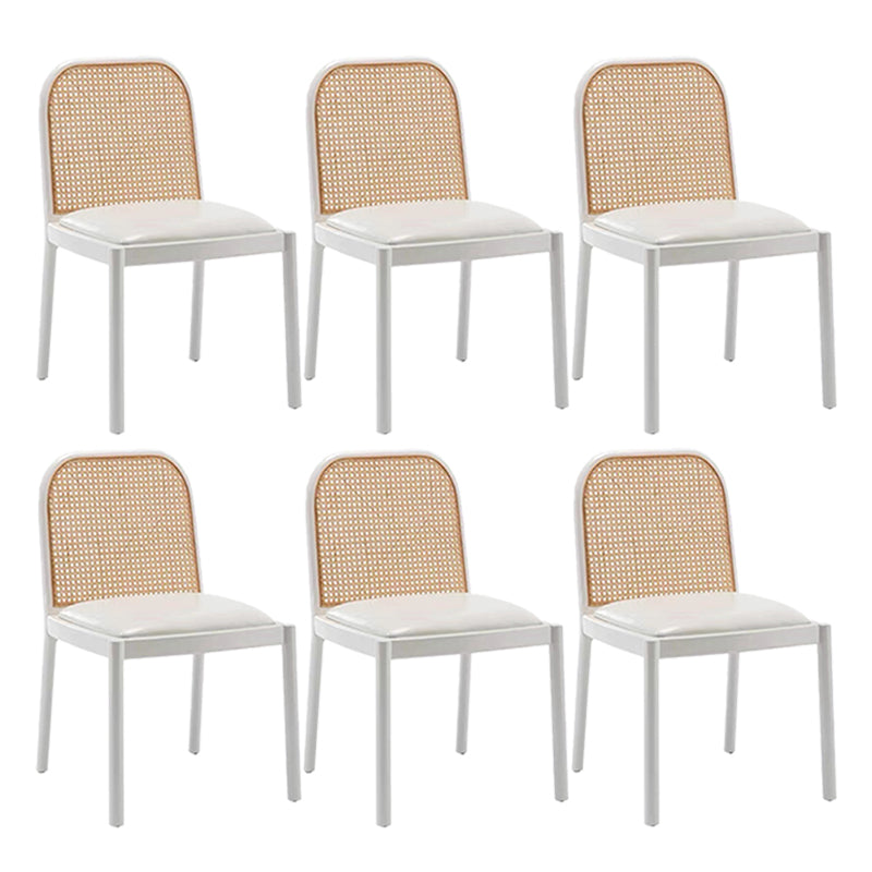 Tropical Rattan Armles Chairs Stacking Outdoors Dining Chairs with Upholstered