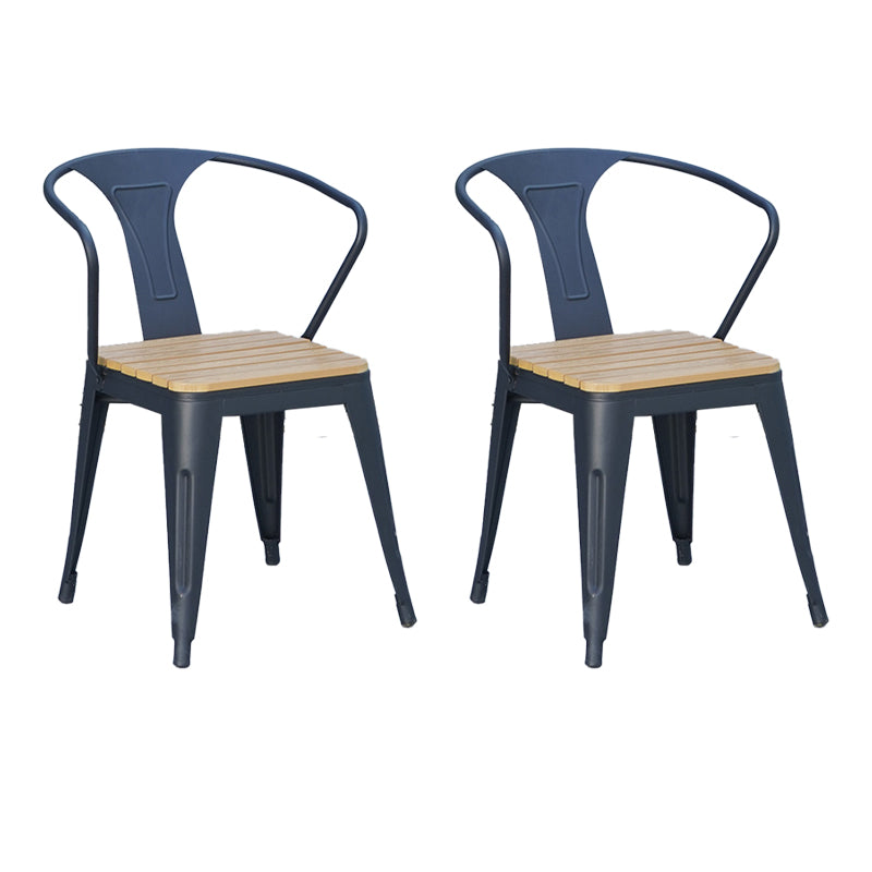 Industrial Metal Stacking Dining Armchair Water Resistant Patio Arm Chair