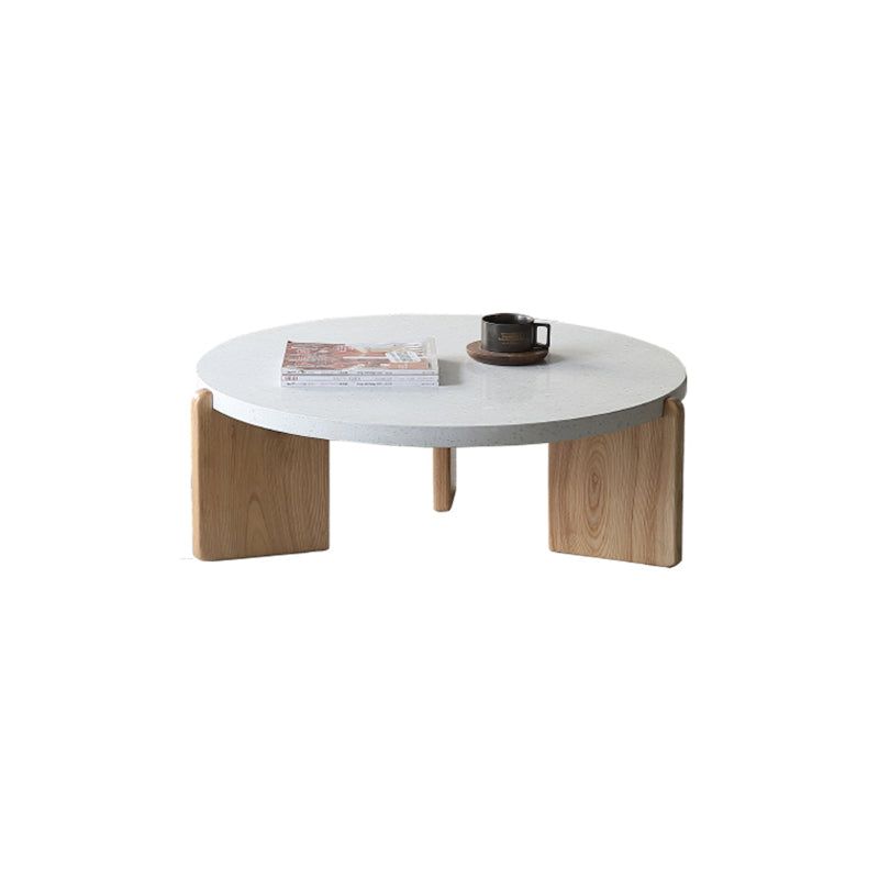 Solid Wood Coffee Table Modern Natural & White Geometric Cocktail Table