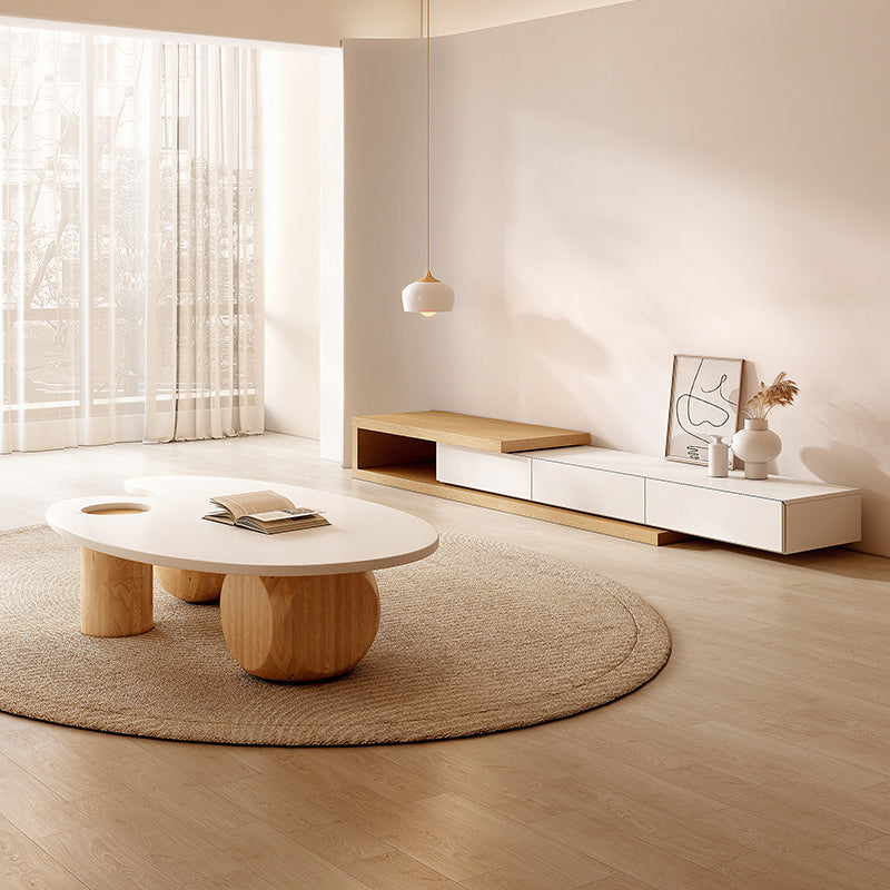 Solid Wood Coffee Table Modern Natural & White Geometric Cocktail Table