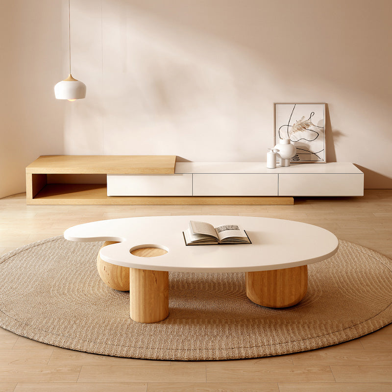 Solid Wood Coffee Table Modern Natural & White Geometric Cocktail Table