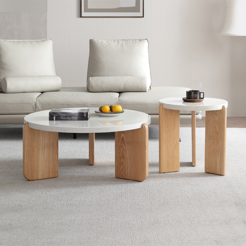 Solid Wood Coffee Table Modern Natural & White Geometric Cocktail Table