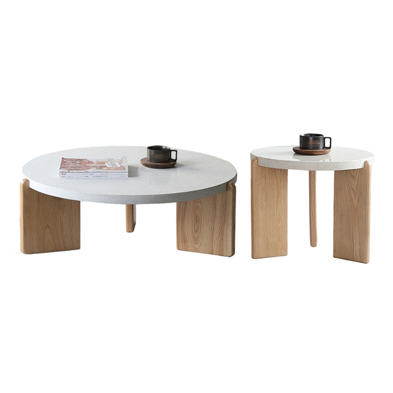 Solid Wood Coffee Table Modern Natural & White Geometric Cocktail Table