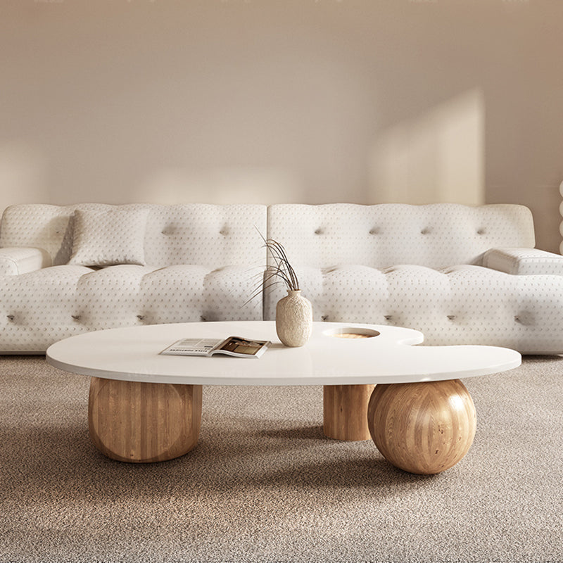 Solid Wood Coffee Table Modern Natural & White Geometric Cocktail Table