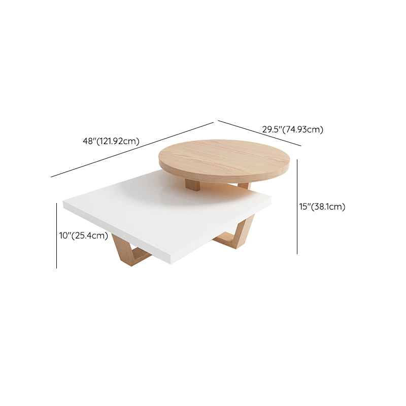 Solid Wood Coffee Table Modern Natural & White Geometric Cocktail Table