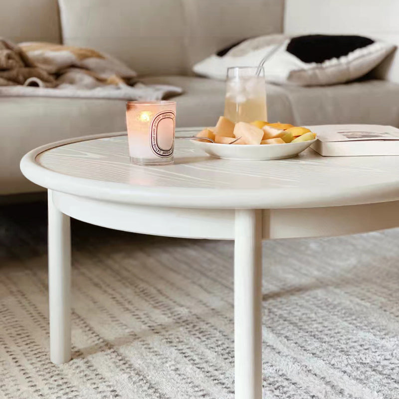 Contemporary Cream Round Coffee Table Solid Wood 1 Single Cocktail Table
