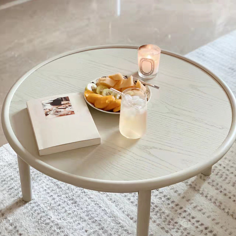 Contemporary Cream Round Coffee Table Solid Wood 1 Single Cocktail Table